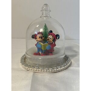 Disney Mickey and Minnie Mouse Winter Scene Cloche Dome Light Up Musical